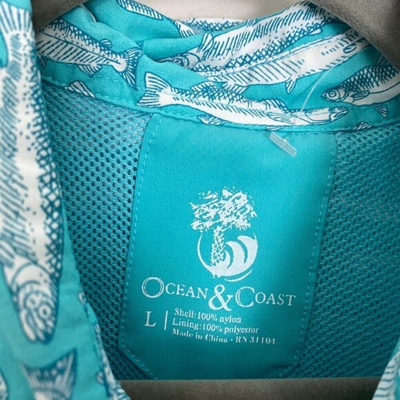 Ocean & Coast Fishing Button Down Shirt Long Sleeves Mens Large Nylon Blue - Picture 2 of 9